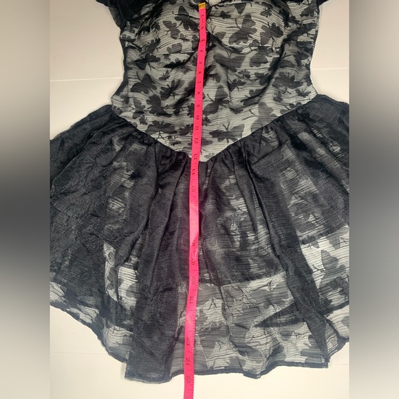 Black Mesh Gothic Baby Doll Dress with Butterflies and Puffed Sleeves - Picture 6 of 10